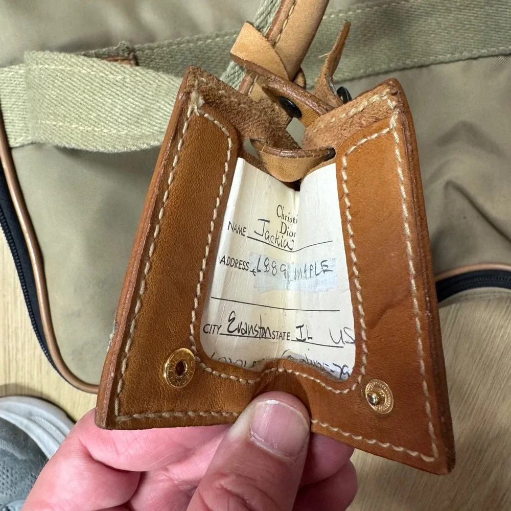 Christian Dior Vintage Canvas Leather Briefcase Olive Green Tan Laptop Bag 22in